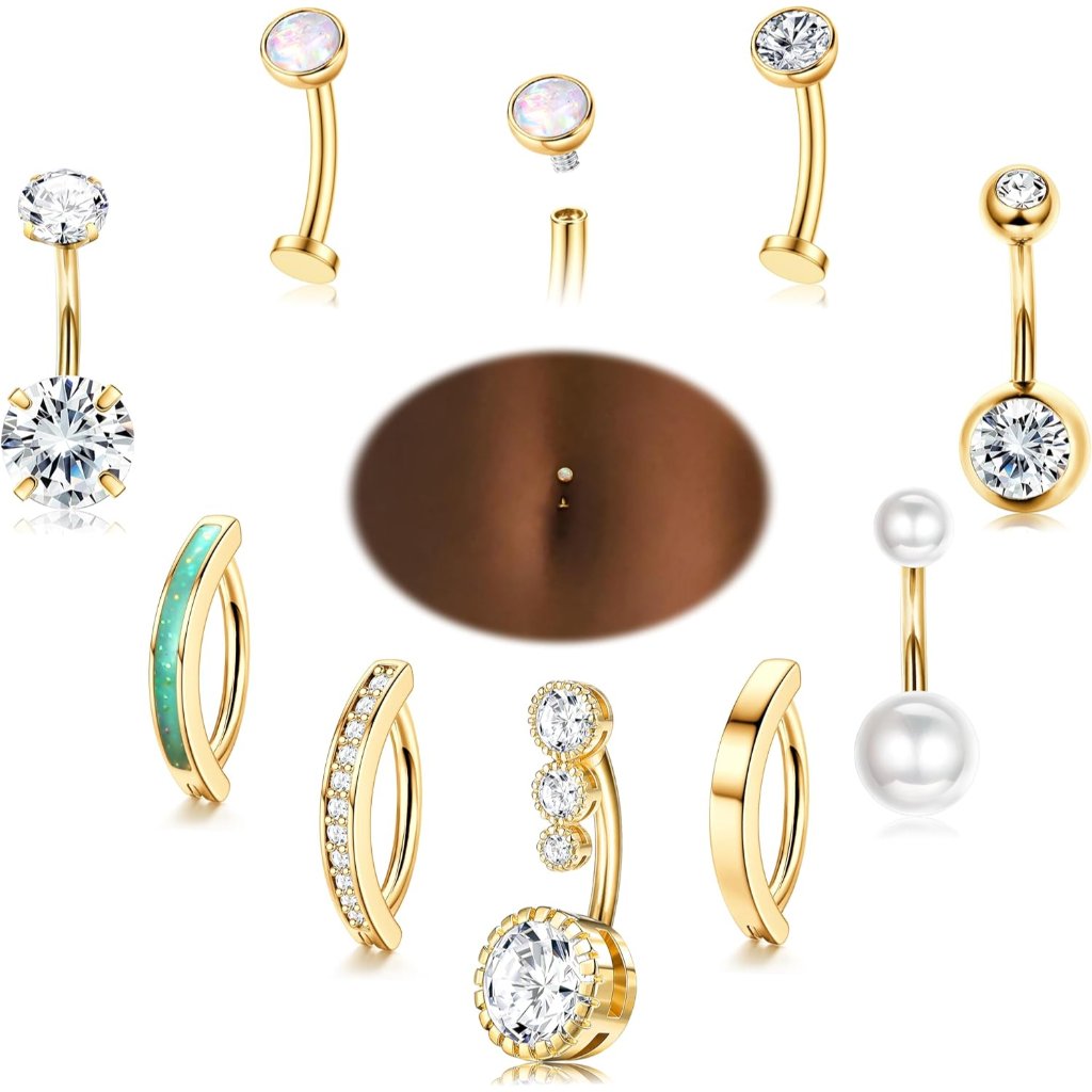 Silver14k Gold Plated Belly Button Rings Surgical Stainless Steel Belly Rings C